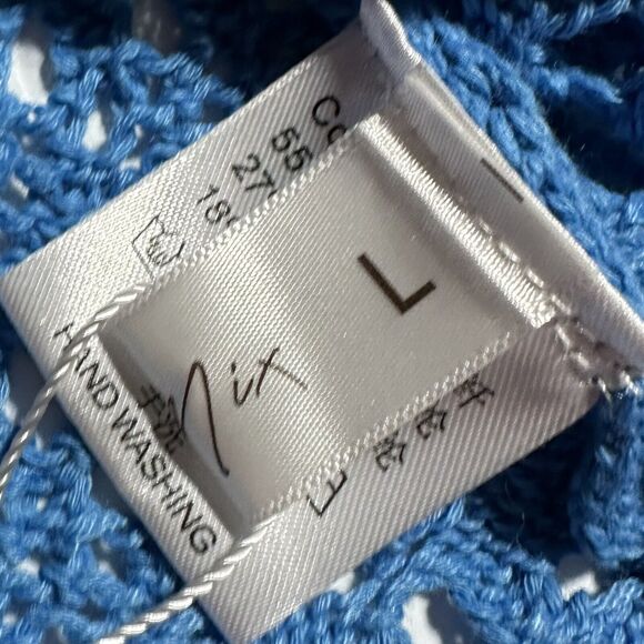 Knit Mix Crochet Open Knit See Thru Maxi Dress Size L Blue Stripe Beach Festival - Picture 9 of 14